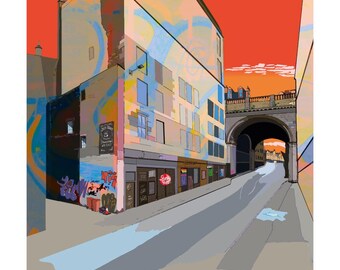 The Underbelly, Edimburgo, impresión Giclée de 10 x 10 pulgadas