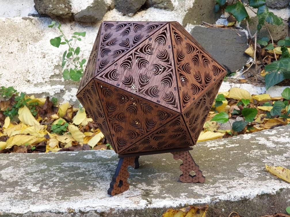 Lampe à Poser en Bois - Lampe de Chevet Suspension Forme Platonique Dessin d'illusion Optique Projec