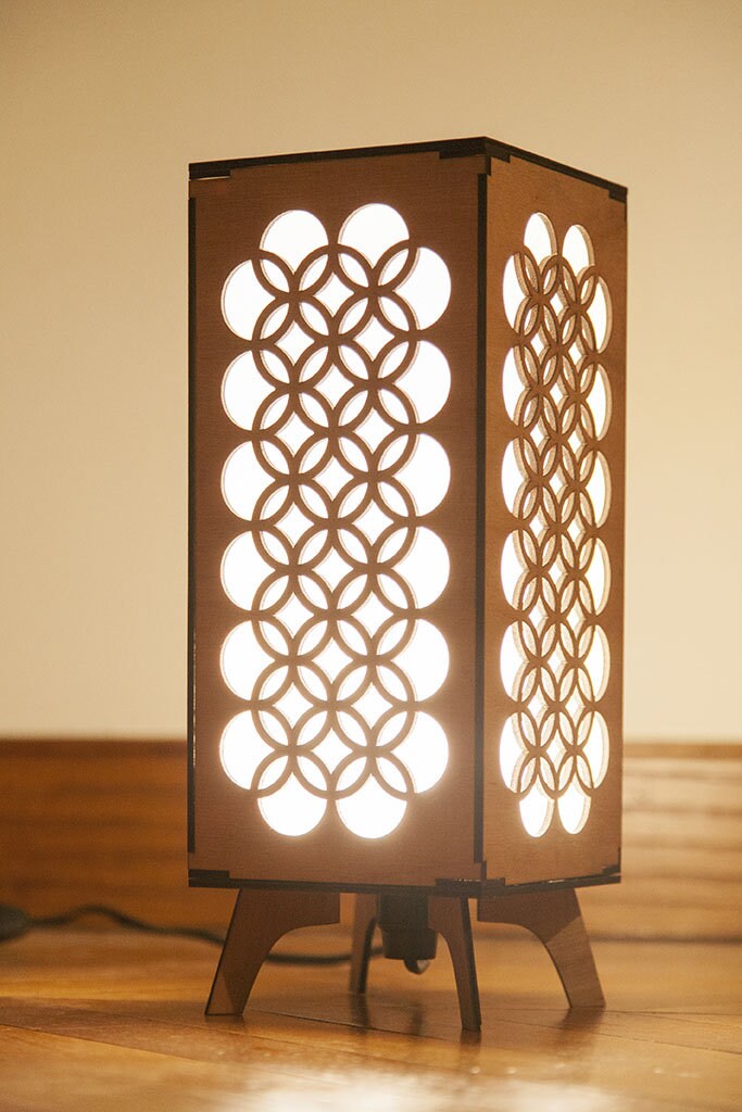 Japanese geometric pattern handcrafted laser cut. Japanese-style Japanese-style wooden lamp