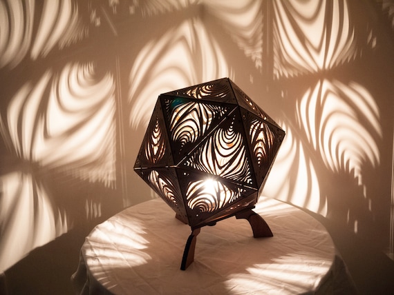 Handmade Lamp in Laser cut Wood With Projection of Shadows for a
