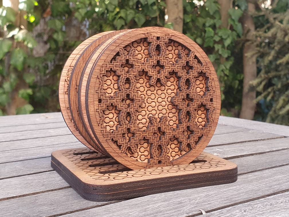 Shipibo Coaster - Sous-Verre Shipibo Icaros Wood Bois Lasercut Ayahusca