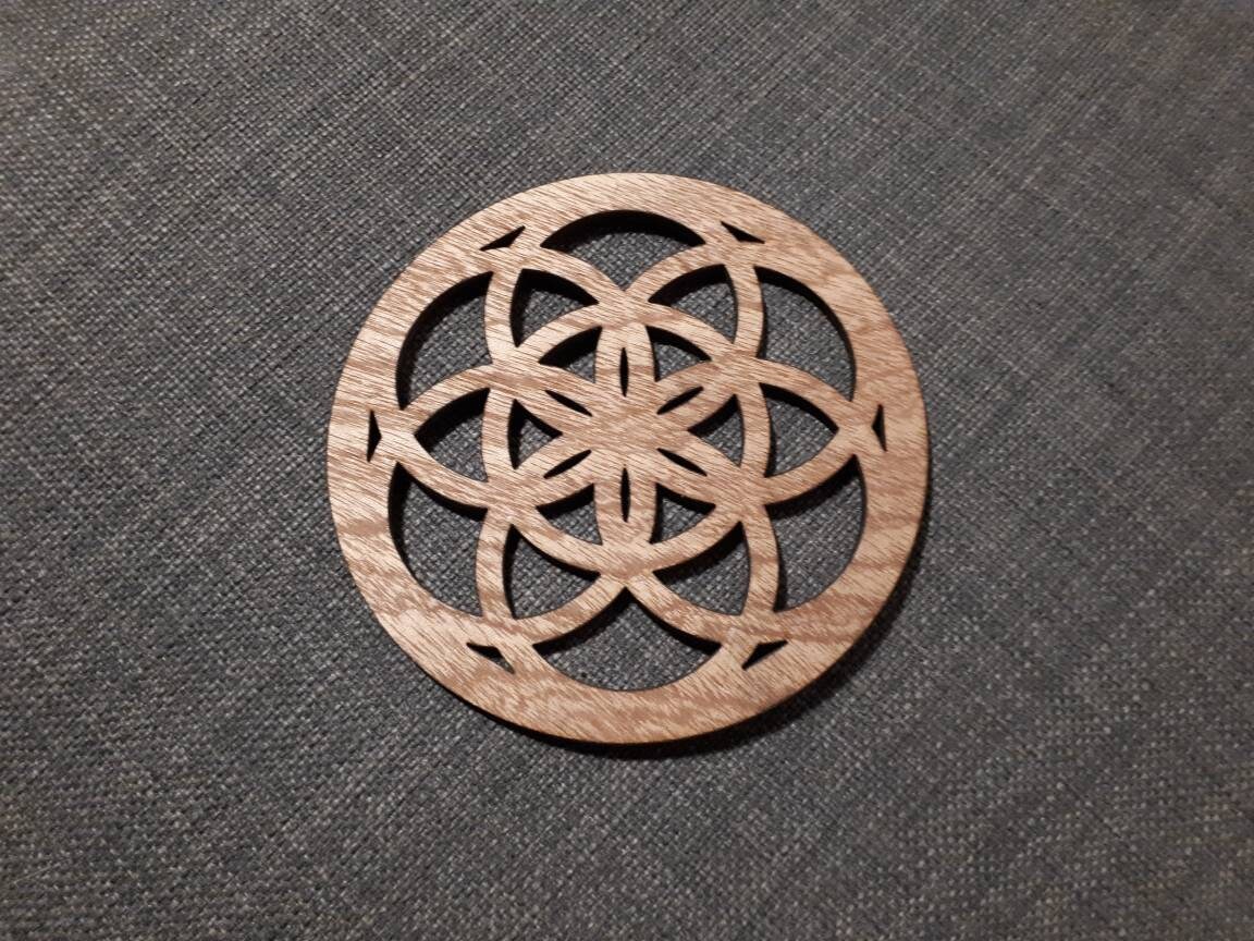 Sous-Verres en Bois Motif Fleur de Vie Mandala. Géométrie Sacrée, Thé Relaxation. Découpe Laser Arti