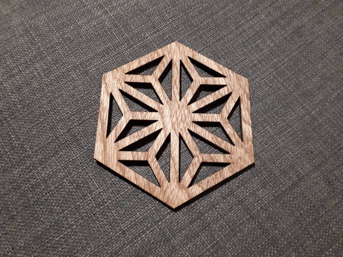 Sous-Verres en Bois Motif Géométrique Style Japonais, Thé Relaxation. Découpe Laser Artisanale.