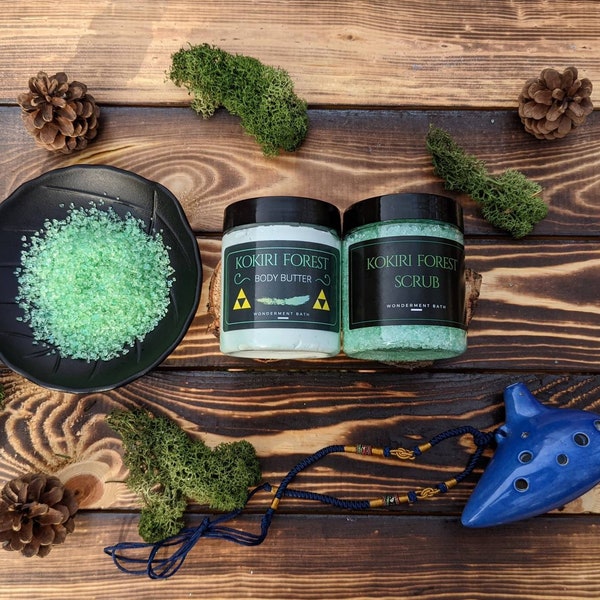 Kokiri Forest Whipped Body Butter & Salt Scrub Set - 8oz - Legend of Zelda Ocarina of Time Inspired