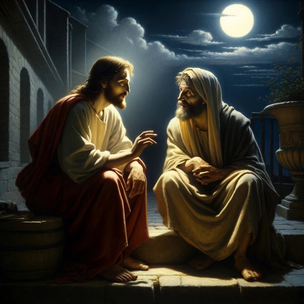 Divine Encounter: The Conversation Between Jesus and Nicodemus - Renaissance-Inspired Fine Art - DIGITAL DOWNLOAD