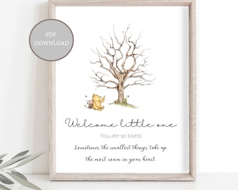 INSTANT DOWNLOAD PDF Format Baby Shower Fingerprint Tree Keepsake Guestbook Thumbprint Signature Guest Book Winnie The Pooh