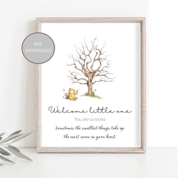 INSTANT DOWNLOAD PDF Format Baby Shower Fingerprint Tree Keepsake Guestbook Thumbprint Signature Guest Book Winnie The Pooh