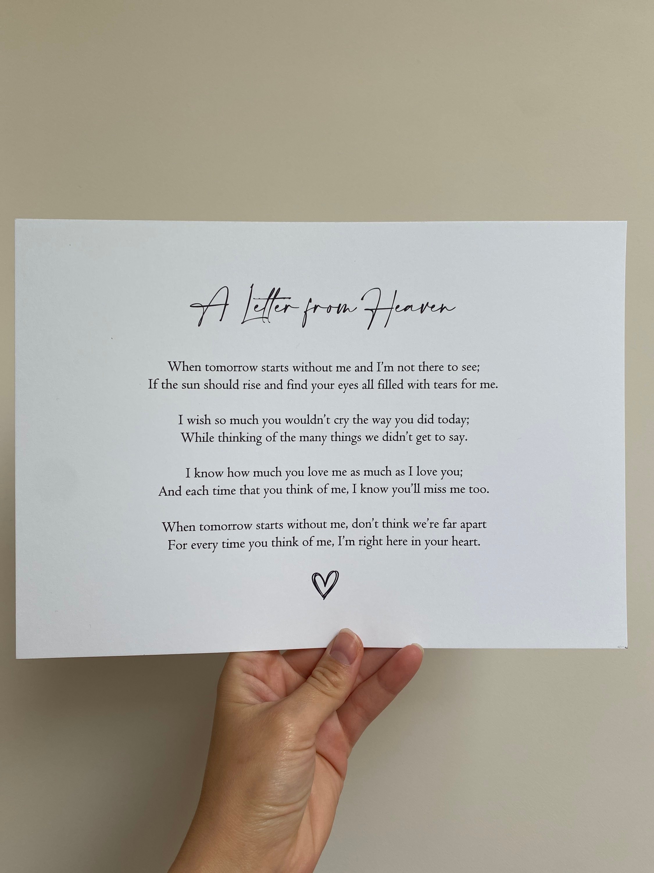 A Letter From Heaven Family Poem Loved Lost Ones Sympathy Gift Keepsake ...