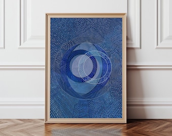 Celestial Pulse - Blue Geometric Wall Art Print | Psychedelic Optical Illusion Abstract Poster | Modern Boho Cosmic Decor