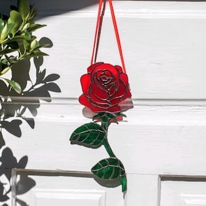 Rose. Glass rose. Gift. Stained glass window. Stained glass rose. Glass rose. A gift for women. Red rose. sun catcher,