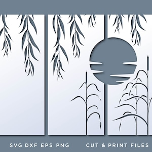 Landscape svg, Willow SVG, File for Cricut, Laser, Weeping Willow svg - River SVG, Forest, CNC plan, Triptych
