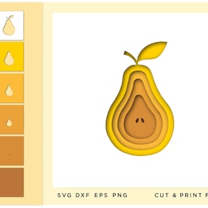 Fruit Cut Files, Pear SVG, File for Cricut, Laser, Layered, Wall art 3D, File for Cricut, Pear layered SVG