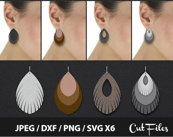 Stacked Earring SVG Stacked Leaf Tear Drop SVG Pendant svg, Teardrop Vector DXF Leather Earring Jewelry Laser Cut Template Plexiglass Wooden