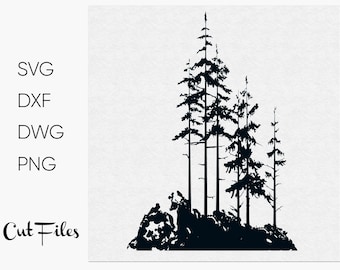 Pine Tree SVG, bestand voor Cricut, bomen Vector beelden-forest illustraties, forest PNG, bomen silhouet, forest DXF CNC bestand-Pine, kunst aan de muur