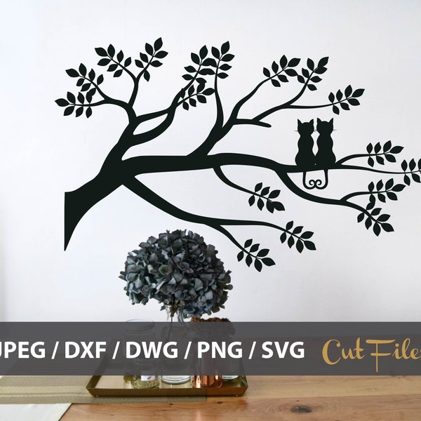 Love cats, Wall Tree of Life, Wall Art, Tree of Life, Tree cut file, Valentine svg, tree svg, cats, Vinyl Cutting, Laser Engraving, Branch