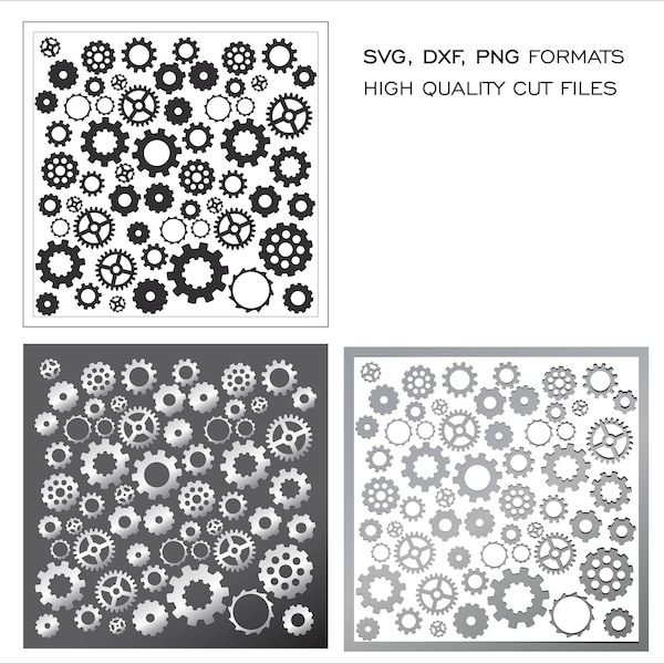 Gears, Gear,  Digital Cutting Template, Laser Cut Vector Templates , Metal, Silver, Decorative Cutting Templates , SVG DXF PNG Files