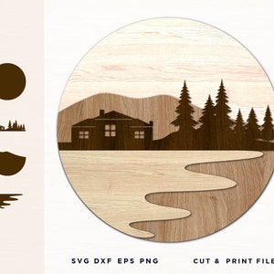 Home sweet home, Multi Layered, Laser Cut Datei, Wandkunst, 3D Vektor, Landschaft, SVG durch Schichten, MDF Material, Cnc Plan