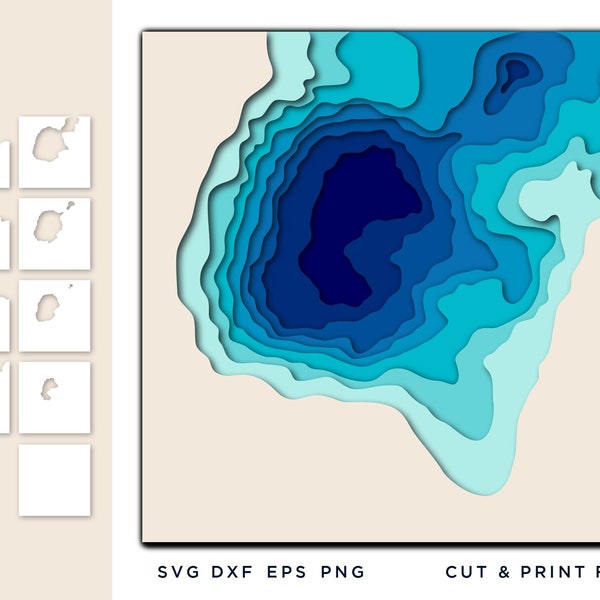 3D blue wave, Ocean depths Multi color layers, papercut, vector, Paper cut svg, File for Cricut, Diorama,  Silhouette, 3d paper, svg wave