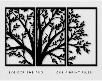 Room divider, Triptych, Wall Tree of Life, Wall Art, Svg files for cricut, Cut file, Raumteiler, Paravent, Vinyl Cutting, Laser Engraving
