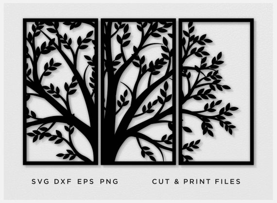 Room divider, Triptych, Wall Tree of Life, Wall Art, Svg files for cricut, Cut file, Raumteiler, Paravent, Vinyl Cutting, Laser Engraving