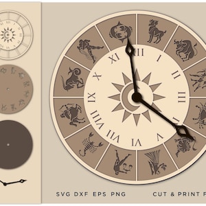 Clock Zodiac 3D, Horoscope, astrology svg, SVG by layers, CNC plan, Layered svg, Engraving, Clock svg, Svg files for cricut, Laser, 3d