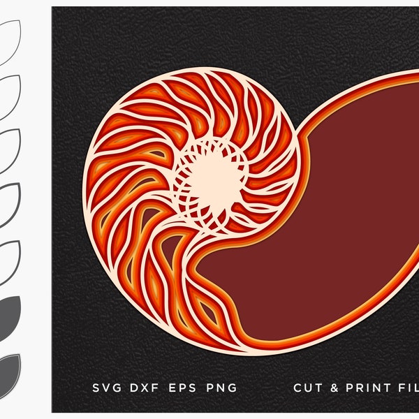 Nautilus svg, 3d, Cut file nautilus, Cut multilayer, 3D Geometric digital templates, Dxf Svg Eps, SVG by layers, Cricut DIY, Laser cut