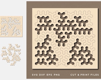 Puzzle svg, jigsaw , 3D Geometric digital templates, Dxf Svg Eps, SVG by layers, Cricut DIY, Laser, Cnc, laser svg , Wood Fractal Puzzle