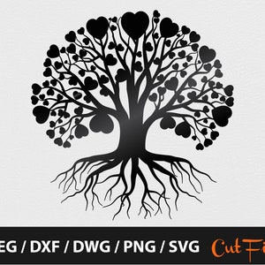 Love tree, Valentine&#39;s Day, Heart tree, Tree of life, Tree Roots SVG, Clipart, Silhouette, Cricut, Vector, Tree Svg, Roots SVG, Dxf, Png