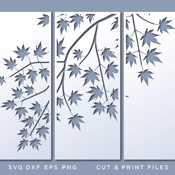 Wall Art SVG, Maple SVG, File for Cricut, Laser, Glowforge, Maple branch svg, Wall Hanging Set, Forest, Trees Silhouette, CNC plan, Triptych