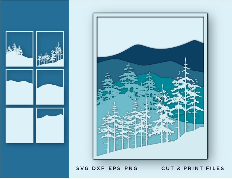 Download Wall art 3D Pine Tree SVG File for Cricut Layered Mountain ...