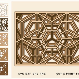 Hexagon väggkonst, Galler, Flerskiktsfiler, Skiktad SVG, Sekretessskärm, CNC-plan, Laserskurna filer, Träväggpanelkonst, Rumsavdelare