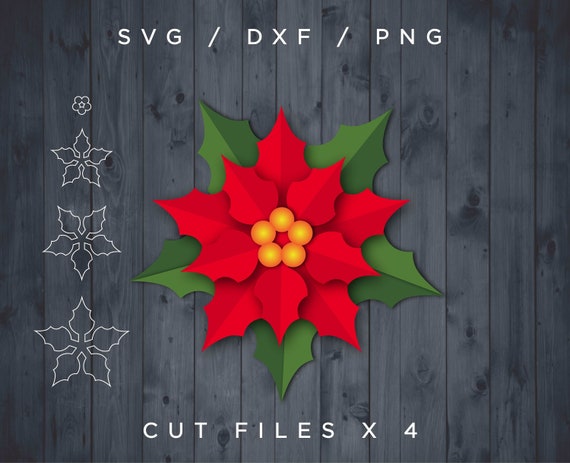 Flowers Template Cricut Silhouette Cutting, Paper Poinsettia Flowers Templates, Christmas SVG cut, Christmas decor, Christmas flower svg