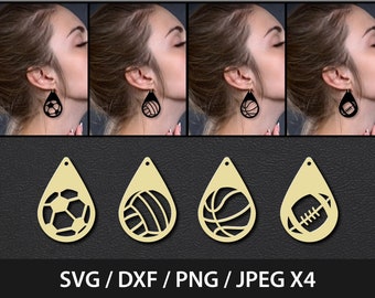 Sport Ball Earrings, Sport Earrings Svg, Earrings SVG - Tear Drop SVG - Pendant SVG - Earrings Bundle - Leather Earring - Jewelry Laser Cut