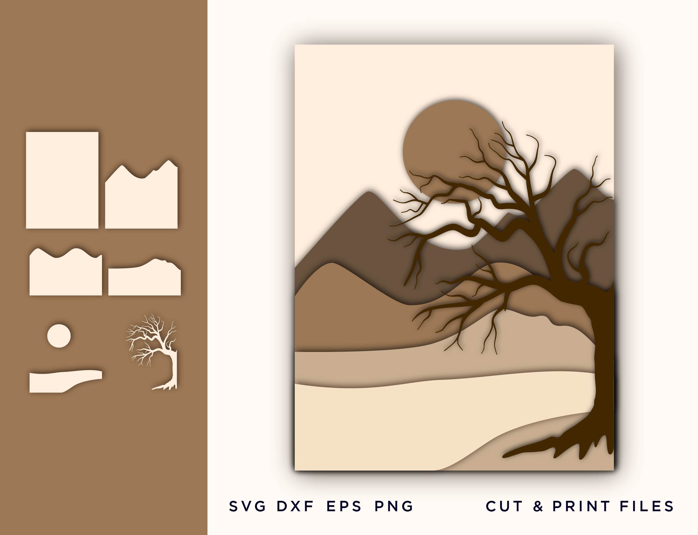 Download Wall Art 3d Pine Tree Svg File For Cricut Layered Mountain Etsy