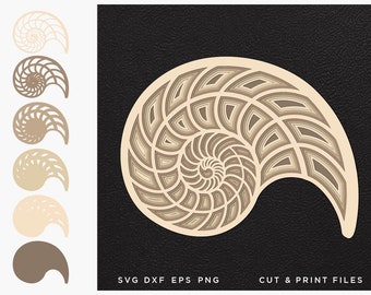 Nautilus svg, 3d, Cut file nautilus, Cut multilayer, 3D Geometric digital templates, Dxf Svg Eps, SVG by layers, Cricut DIY, Laser cut
