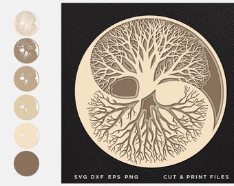 Yin Yang svg, 3d, Cut file Tree of life, Cut multilayer, 3D digital templates, Dxf Svg Eps, SVG by layers, Cricut DIY, Laser cut, CNC plan