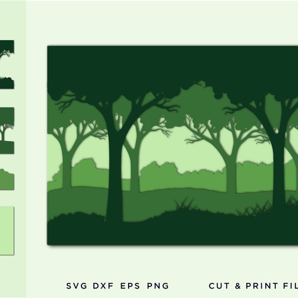 Wall art 3D, Landscape Tree SVG, File for Cricut, Layered Mountain svg - Forest Jungle, Forest Png, Jungle Silhouette, Forest CNC plan