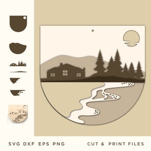 Home sweet home, Multi Layered, Laser Cut Datei, Wandkunst, 3D Vektor, Landschaft, SVG durch Schichten, MDF Material, Cnc Plan