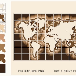 Mapa mundial svg, Mapa mundial 3d svg, Camadas de mapa mundial, em camadas, arquivos de corte cricut, corte de papel