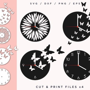 Wall Clock SVG x 4, Cut file, Laser cut, Clock Svg digital templates, Clock Face Svg, SVG by layers, Cricut DIY, Cnc plan