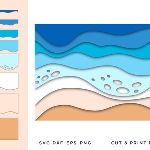 3D blue wave, Ocean depths Multi color layers, papercut, vector, Paper cut svg, File for Cricut, Diorama,  Silhouette, 3d paper, svg wave