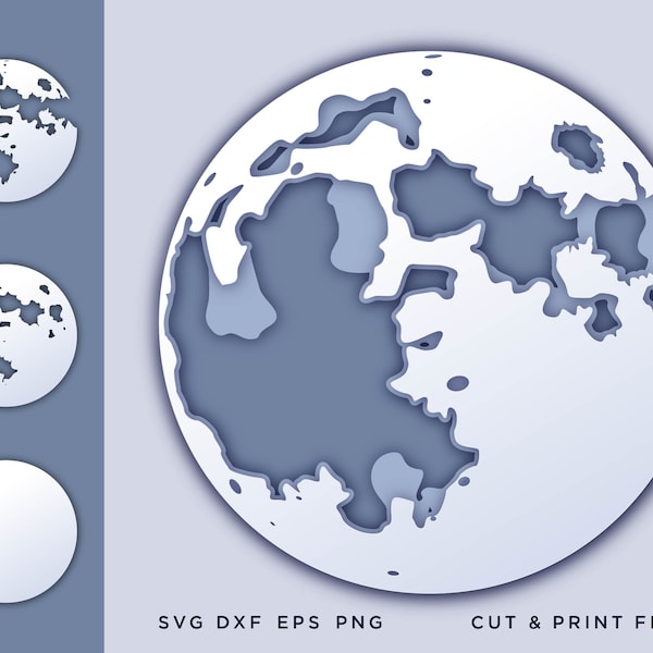 Moon, Svg files for cricut, Layered Moon svg, 3d svg, laser cut files, Shadow box svg, Laser cut moon, papercut moon, files for Glowforge