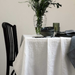 Long Linen Tablecloth, Optical White Softened Linen Table cloth, Rectangle  Tablecloth, Farmhouse Wedding Tablecloth, Custom Size Tablecloth
