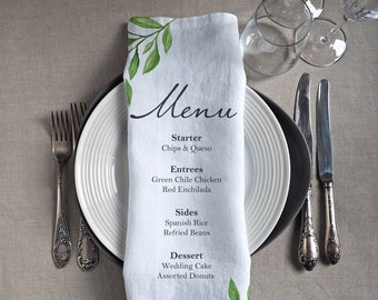 Personalized Wedding Cloth Napkins with Menu, Set Of Custom Printed Linen Napkins, Monogram Napkins, Napkins with Names, Big set of napkins