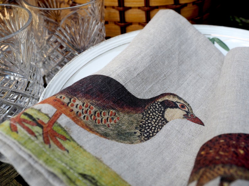 Set of 6 Linen Napkins With Wild Birds Bird Design Natural Etsy