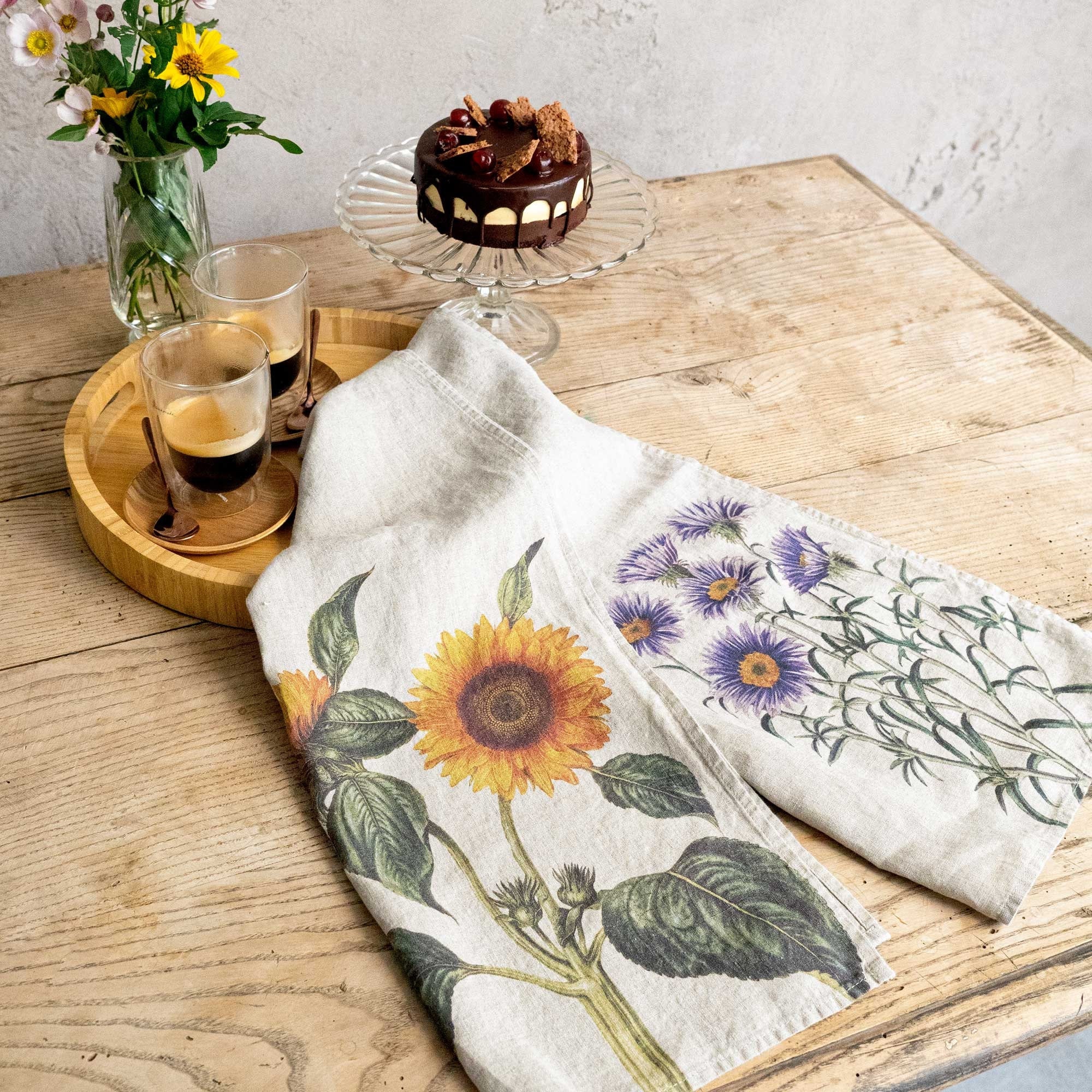 Linen Kitchen Towels Small Birds (set of 2) - LINOROOM 100% LINEN