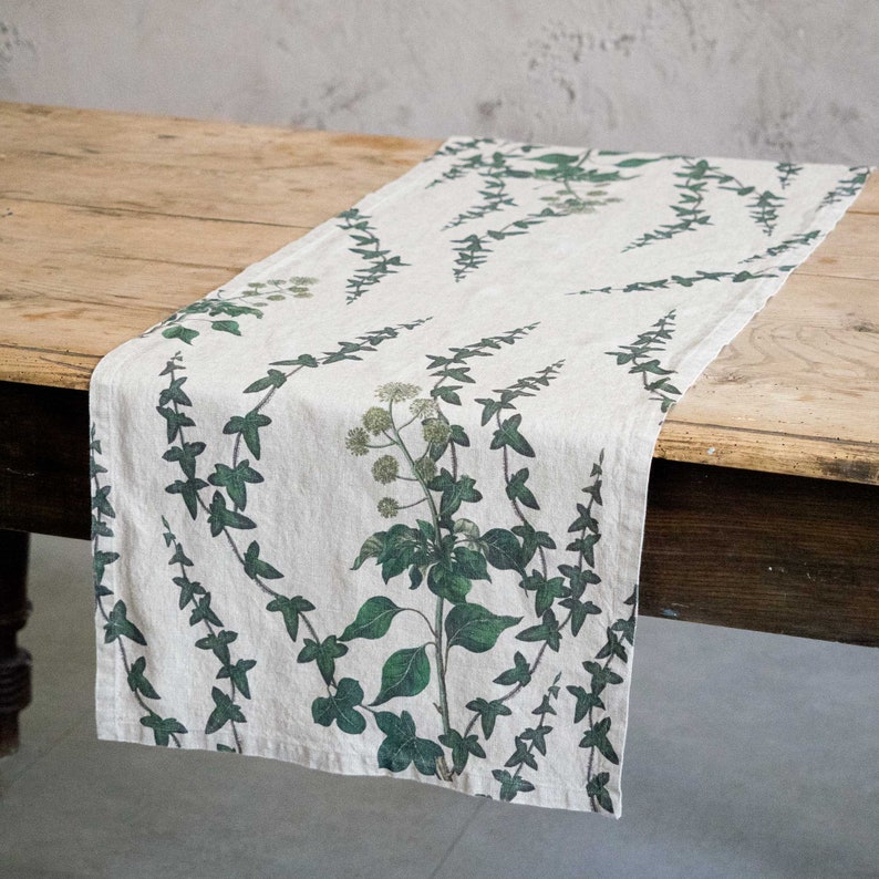 Linen table runner with Ivy print, Lodge table decor idea, Woodland table decor image 10