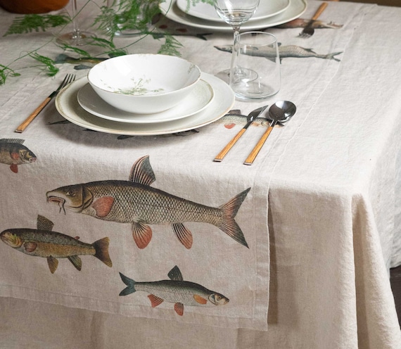 Natural Linen Table Runner With Fish Print, Rustic Table Decor, Cabin Cloth  Table Runner, Wildlife Table Decor -  Canada