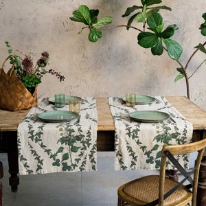 Linen table runner with Ivy print, Lodge table decor idea, Woodland table decor image 9