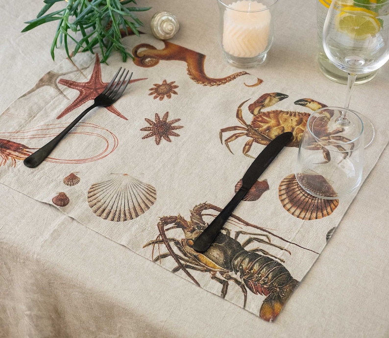 Set of Natural Linen Coastal Placemats Nautical Cloth Etsy